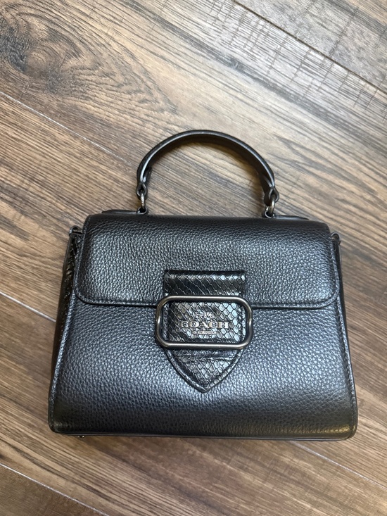 Coach Handbags - Coach Morgan Top Handle Satchel CF321 Black Pebble & Snake Embossed Leather